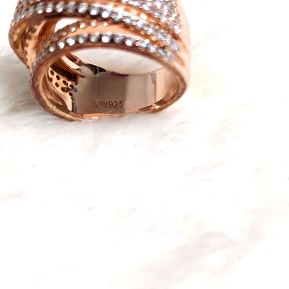 NWOT Cubic Zirconia Multi Layer Row Rose Gold Rhodium over .925 Sterling Ring - Picture 7 of 12